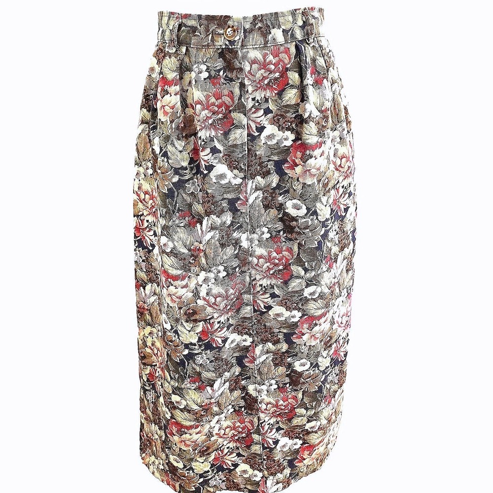 VTG 80s Floral Midi‎ High Waisted Skirt Willowbend Womens 14vPockets USA